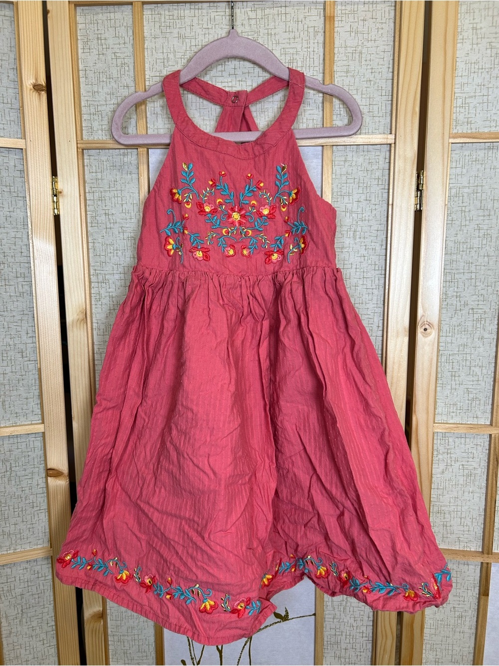 Rachel Zoe Coral Halter Dress with Multicolor Floral Embroidery